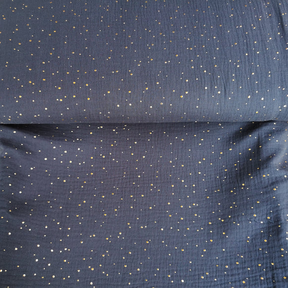 Reststücke: Baumwoll Musselin Stoff marineblau mit Glitzerelmenten; ca. 05,m + 0,9m