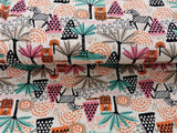 Baumwolljersey Druck natur "Afrika" - bunte Palmen & Tiere (Krokdolie, Zebras, Tiger)