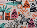 Baumwolljersey Druck natur "Afrika" - bunte Palmen & Tiere (Krokdolie, Zebras, Tiger)