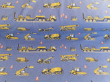 Baumwolljersey Druck gelbe Baustellenfahrzeuge auf blauem Hintergrund