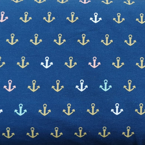 French Terry Stoff Druck - Gold & Color Anchor, goldene und farbige Anker | Premium Collection