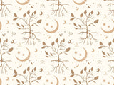 Baumwolljersey Stoff Boho - Blätter Baum und Mond - Leaves Tree & Moon - by Jessy Sewing, hell