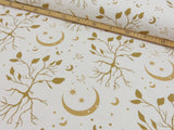 Baumwolljersey Stoff Boho - Blätter Baum und Mond - Leaves Tree & Moon - by Jessy Sewing, hell