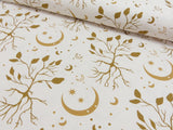 Baumwolljersey Stoff Boho - Blätter Baum und Mond - Leaves Tree & Moon - by Jessy Sewing, hell
