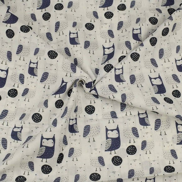 Baumwolldruck - Eulen blau/weiß | Premium Collection
