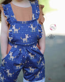 Baumwolljersey Druck kleiner Esel mit Schmetterling, auf blauem Hintergrund mit Karos | Fräulein von Julie