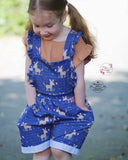 Baumwolljersey Druck kleiner Esel mit Schmetterling, auf blauem Hintergrund mit Karos | Fräulein von Julie