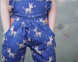 Baumwolljersey Druck kleiner Esel mit Schmetterling, auf blauem Hintergrund mit Karos | Fräulein von Julie