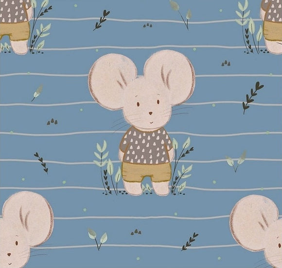 Baumwolljersey Druck Maus mit T-Shirt und Hose, blau mit Streifen | Fräulein von Julie