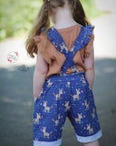 Baumwolljersey Druck kleiner Esel mit Schmetterling, auf blauem Hintergrund mit Karos | Fräulein von Julie