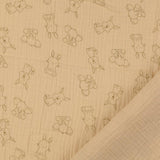 Baumwoll Musselin Stoff Druck in taupe mit Tieren - Elefant, Hund, Hase - dezentes Muster