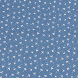 Baumwollstoff mini Pilze in weiß auf jeansblau