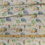 Baumwolljersey Druck Straßenverkehr mit Lastern, Autos und Ampeln, auf weißem Hintergrund | Fräulein von Julie