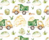 Baumwolljersey Druck grün gelber Kipper on Tour, mit Pflanzen, auf weißem Hintergrund | Fräulein von Julie