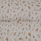 Reststück: Baumwoll Musselin Stoff Druck -Zweige, Blätter & Vögel- weiß/braun; ca. 0,5m