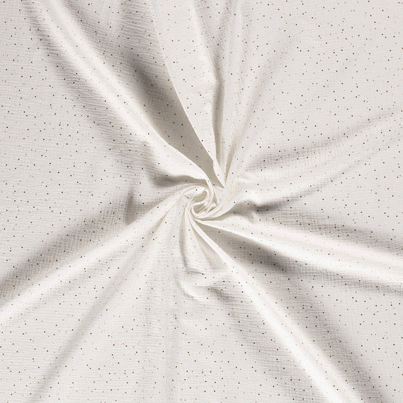 Reststück: Baumwoll Musselin Stoff mit Glitzerelmenten, grauweiß; ca. 1,2m