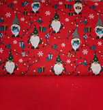 Reststück: Baumwoll Stoff Wichtel Weihnachten Geschenk Lichterkette grün rot; ca. 0,5m