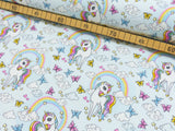 Reststück: Baumwolljersey Stoff  Digital Druck Einhorn Blumen Regenbogen Wolken Schmetterlinge | by Herzberührt; ca. 0,6m