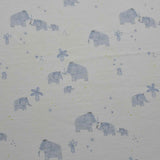 Jersey Stoff "Dina" Mammute / Elefanten mit Palmen blau weiß