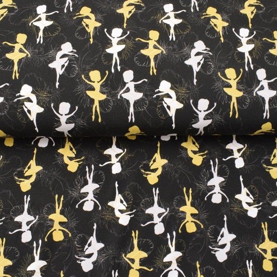 Baumwolljersey Stoff Ballerina Fee tanzendes Mädchen schwarz gelb | KATINOH