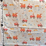 Baumwolljersey Druck roter Traktor mit Bauernhoftieren auf weißem Hintergrund | Fräulein von Julie