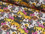 Reststück: French Terry Digital Druck "Partyanimals" bunter Comic Stoff mit Kätzchen | by Herzberührt; ca. 1,2m