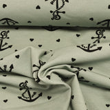 maritimer French Terry Stoff mit Ankern auf mintgrünen Hintergrund | Fräulein von Julie