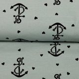 maritimer French Terry Stoff mit Ankern auf mintgrünen Hintergrund | Fräulein von Julie