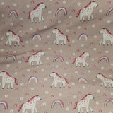 Reststück: Baumwolljersey Druck "Manuel" Pferd mit Regenbogen, Blumen auf altrosafarbenem Hintergrund; ca. 0,5m