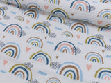 Baumwoll Musselin Stoff Druck "Happy Rainbows" bunt/regenbogenfarben