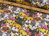 Reststück: French Terry Digital Druck "Partyanimals" bunter Comic Stoff mit Kätzchen | by Herzberührt; ca. 1,2m