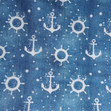 maritimer angerauter French Terry Stoff - Steuerrad und Anker Jeans Optik