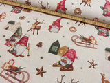 Reststück: Deko Stoff Druck Weihnachten Wichtel Schlitten Häuser Sterne Rehe; ca. 0,5m