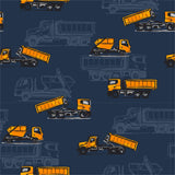Reststück + Sale%: Baumwolljersey Stoff Druck Containerfahrzeuge/Baustellenfahrzeuge dunkelblau "Load of Fun" | KATINOH; ca. 2m