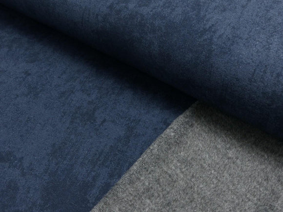 weicher & warmer Alpenfleece Stoff, uni melange marine blau