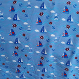 Baumwolljersey Druck Segelboote Anker und Herzen auf blauem Hintergrund | Fräulein von Julie