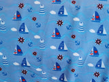 Baumwolljersey Druck Segelboote Anker und Herzen auf blauem Hintergrund | Fräulein von Julie