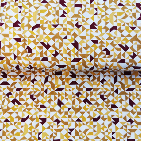 Baumwolljersey Druck Stoff Retro geometrische Formen / senf