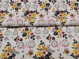 French Terry Stoff rosa farbenes Fahrrad und gelbe Blumen, weiß | Fräulein von Julie