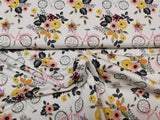French Terry Stoff rosa farbenes Fahrrad und gelbe Blumen, weiß | Fräulein von Julie