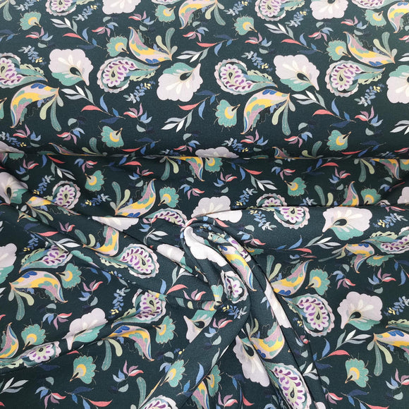 Reststück: French Terry Stoff Druck mit dunklem Paisley Muster | Fräulein von Julie; ca. 1,0m