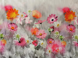 Viskosejersey Stoff Panel "Blumenwiese" rosa, orange, graustufen ca. 75cm lang