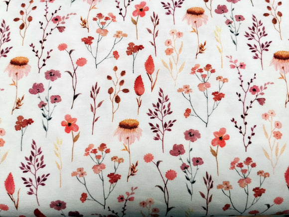 Reststücke: Baumwolljersey Stoff Digital Druck Natur Frühlingswiese; ca. 0,5m + 1,4m