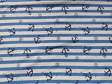 French Terry Stoff Druck Vintage blaue Anker, maritim blau/creme gestreift