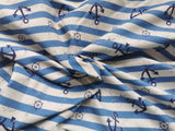 French Terry Stoff Druck Vintage blaue Anker, maritim blau/creme gestreift