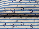 French Terry Stoff Druck Vintage blaue Anker, maritim blau/creme gestreift
