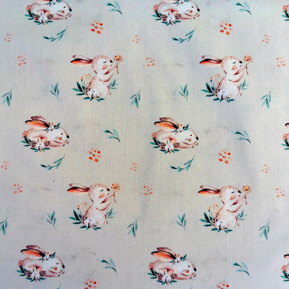 Baumwoll-Stoff Ostern, Häschen und Blümchen
