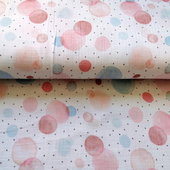 Reststück: Musselin Stoff mit pastellfarbenen Tupfen/Kreisen | Fräulein von Julie; ca. 1,0m