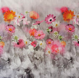 Viskosejersey Stoff Panel "Blumenwiese" rosa, orange, graustufen ca. 75cm lang