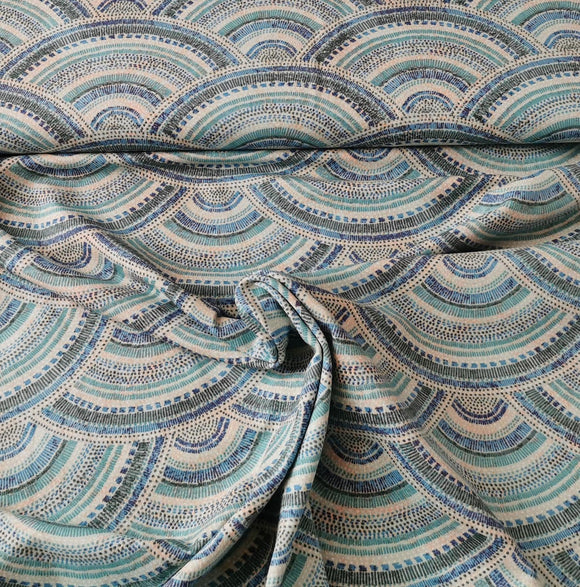 Baumwolljersey Stoff - blaue Halbkreise - Sommerstoff